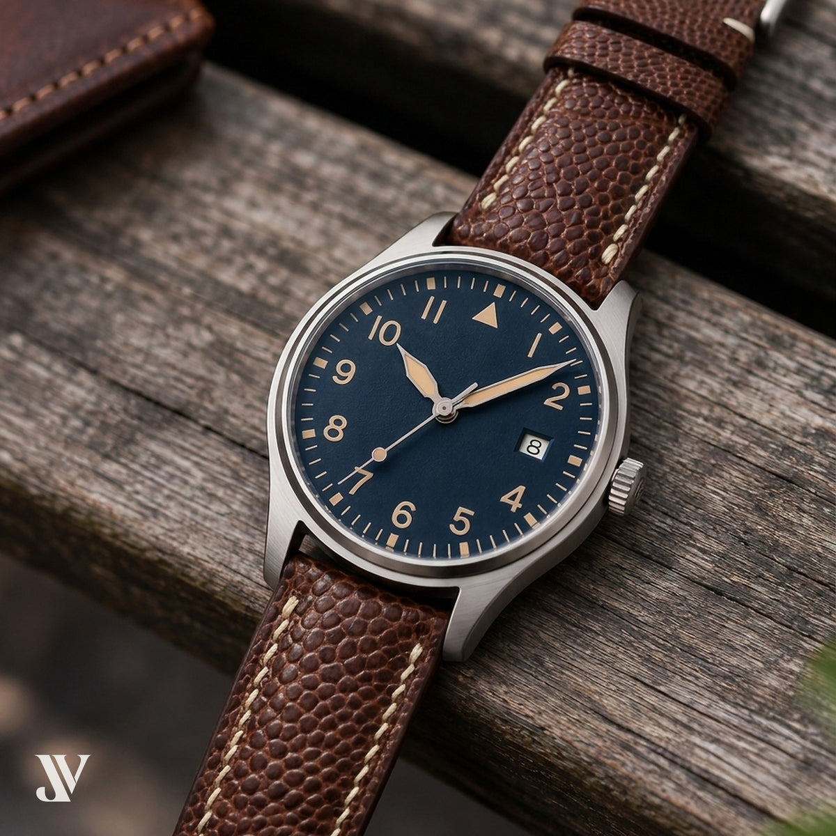 Brown Ostrich Leg Leather Watch Strap — shown on watch