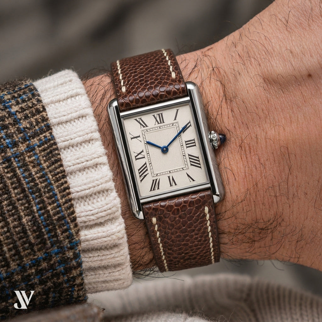 Brown Ostrich Leg Leather Watch Strap — shown on watch
