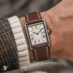 Brown Ostrich Leg Leather Watch Strap — shown on watch