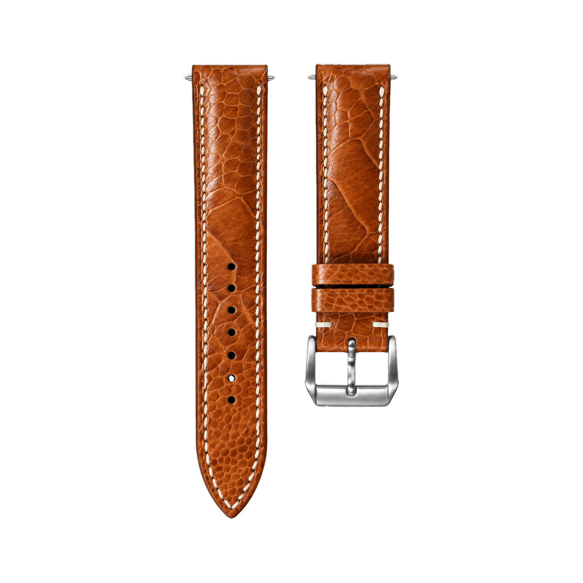 Caramel Ostrich Leg Leather Watch Strap — studio photo