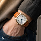 Cognac Ostrich Leg Leather Watch Strap — shown on watch