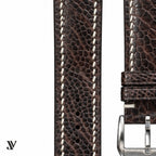Dark Brown Ostrich Leg Leather Watch Strap — stitching detail