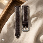 Dark Brown Ostrich Leg Leather Watch Strap — styled scene