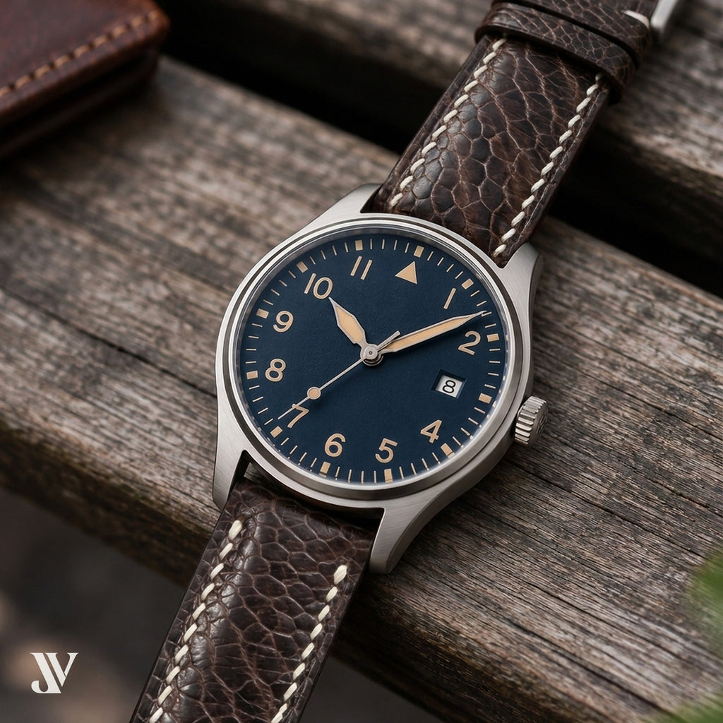 Dark Brown Ostrich Leg Leather Watch Strap — shown on watch