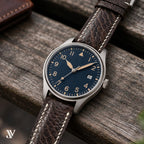 Dark Brown Ostrich Leg Leather Watch Strap — shown on watch