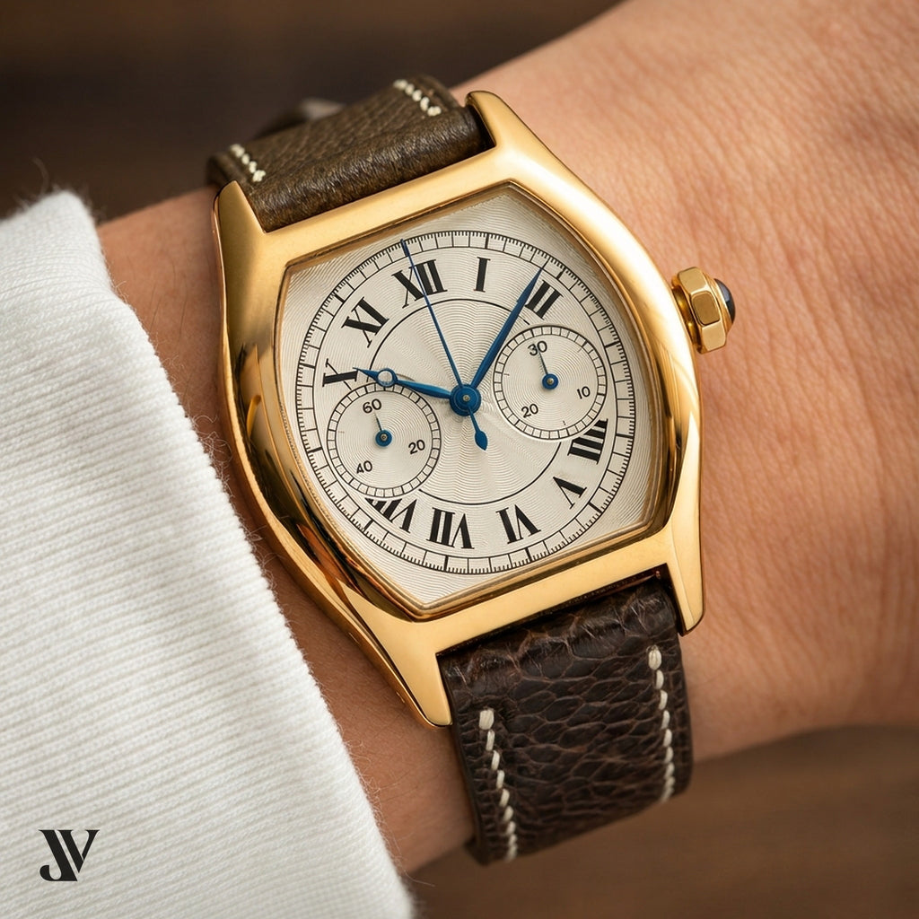 Dark Brown Ostrich Leg Leather Watch Strap — shown on watch
