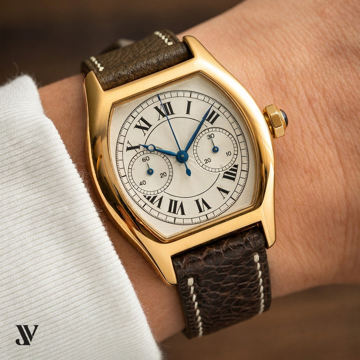 Dark Brown Ostrich Leg Leather Watch Strap — shown on watch