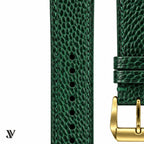 Dark Green Ostrich Leg Leather Watch Strap — stitching detail