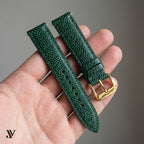 Dark Green Ostrich Leg Leather Watch Strap — shown on watch