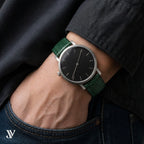 Dark Green Ostrich Leg Leather Watch Strap — shown on watch