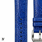 Royal Blue Ostrich Leg Leather Watch Strap — stitching detail