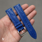 Royal Blue Ostrich Leg Leather Watch Strap — shown on watch