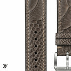 Taupe Ostrich Leg Leather Watch Strap — stitching detail