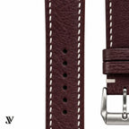 Burgundy Ostrich Leather Watch Strap — stitching detail