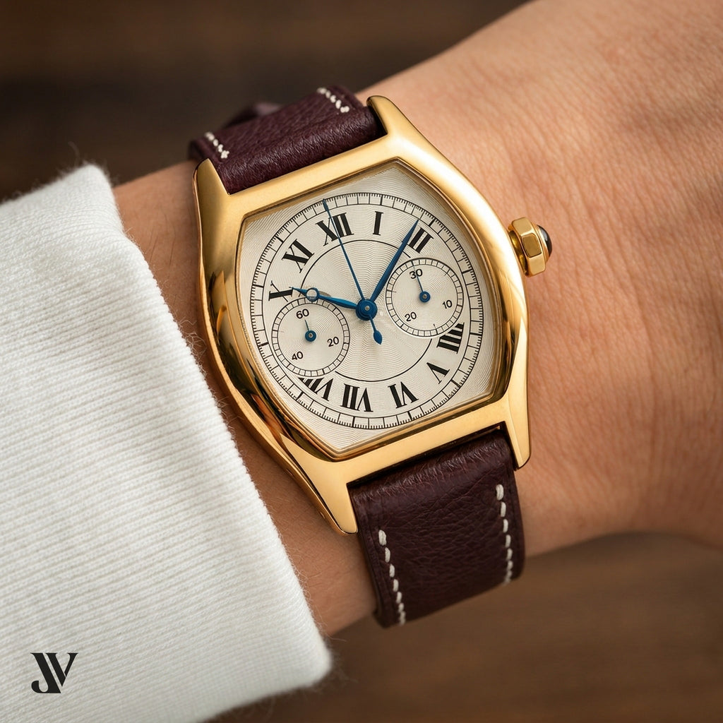 Burgundy Ostrich Leather Watch Strap — shown on watch