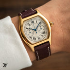 Burgundy Ostrich Leather Watch Strap — shown on watch