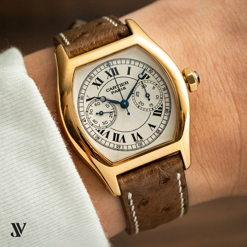 Cognac Ostrich Leather Watch Strap — shown on watch