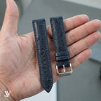 Dark Navy Ostrich Leather Watch Strap — shown on watch