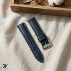 Dark Navy Ostrich Leather Watch Strap — styled scene
