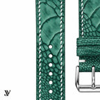 Green Ostrich Leg Leather Watch Strap — stitching detail