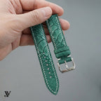 Green Ostrich Leg Leather Watch Strap — shown on watch
