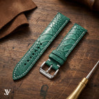 Green Ostrich Leg Leather Watch Strap — styled scene