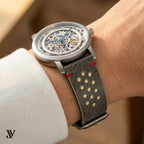 Gray Pale Yellow Ostrich Leather Watch Strap — shown on watch