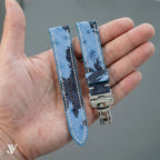 Blue Camo Ostrich Leather Watch Strap — shown on watch