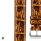 Burnt Amber Patina Alligator Leather Watch Strap — stitching detail