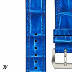 Patina Blue Alligator Leather Watch Strap — stitching detail