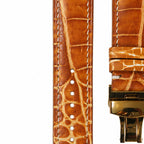 Cognac Patina Alligator Strap with Butterfly Buckle — stitching detail