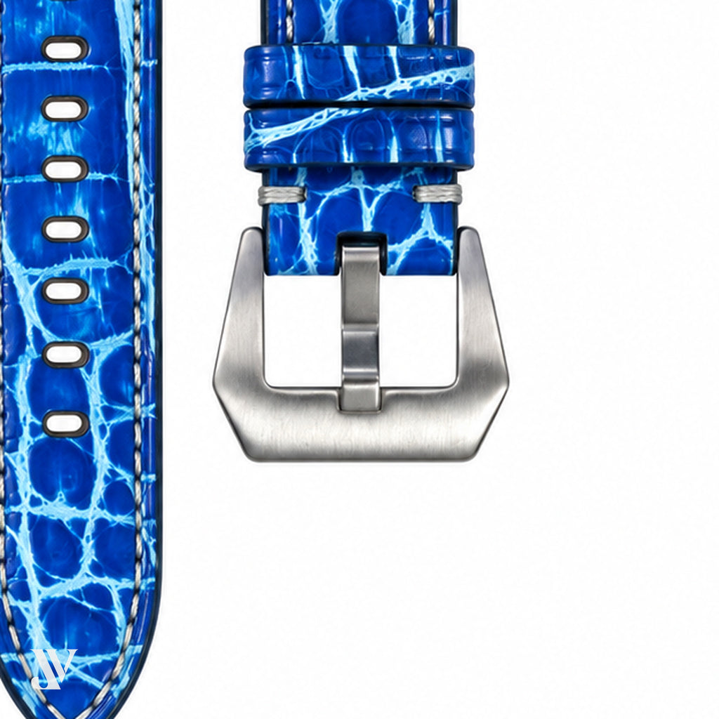 Ocean Blue Patina Alligator Leather Watch Strap — buckle detail