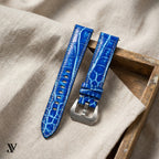 Ocean Blue Patina Alligator Leather Watch Strap — styled scene