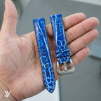 Ocean Blue Patina Alligator Leather Watch Strap — shown on watch