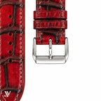 Padded Patina Red Alligator Leather Watch Strap — buckle detail