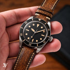 Amber Brown Patina Cowhide Leather Watch Strap — shown on watch