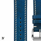 Blue Vegetable-Tanned Leather Watch Strap — stitching detail