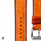 Burnt Orange Vegetable-Tanned Leather Watch Strap — stitching detail