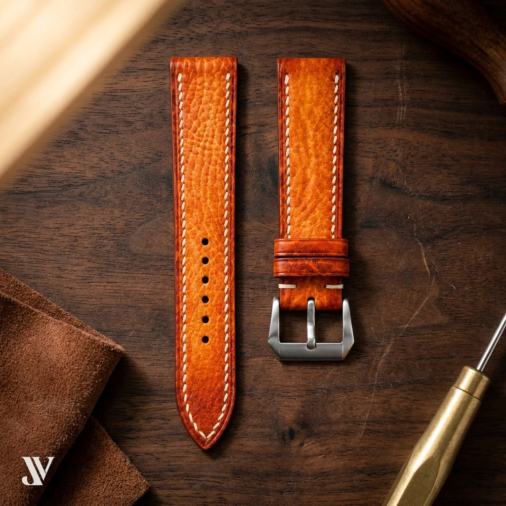 Burnt Orange Vegetable-Tanned Leather Watch Strap — styled scene