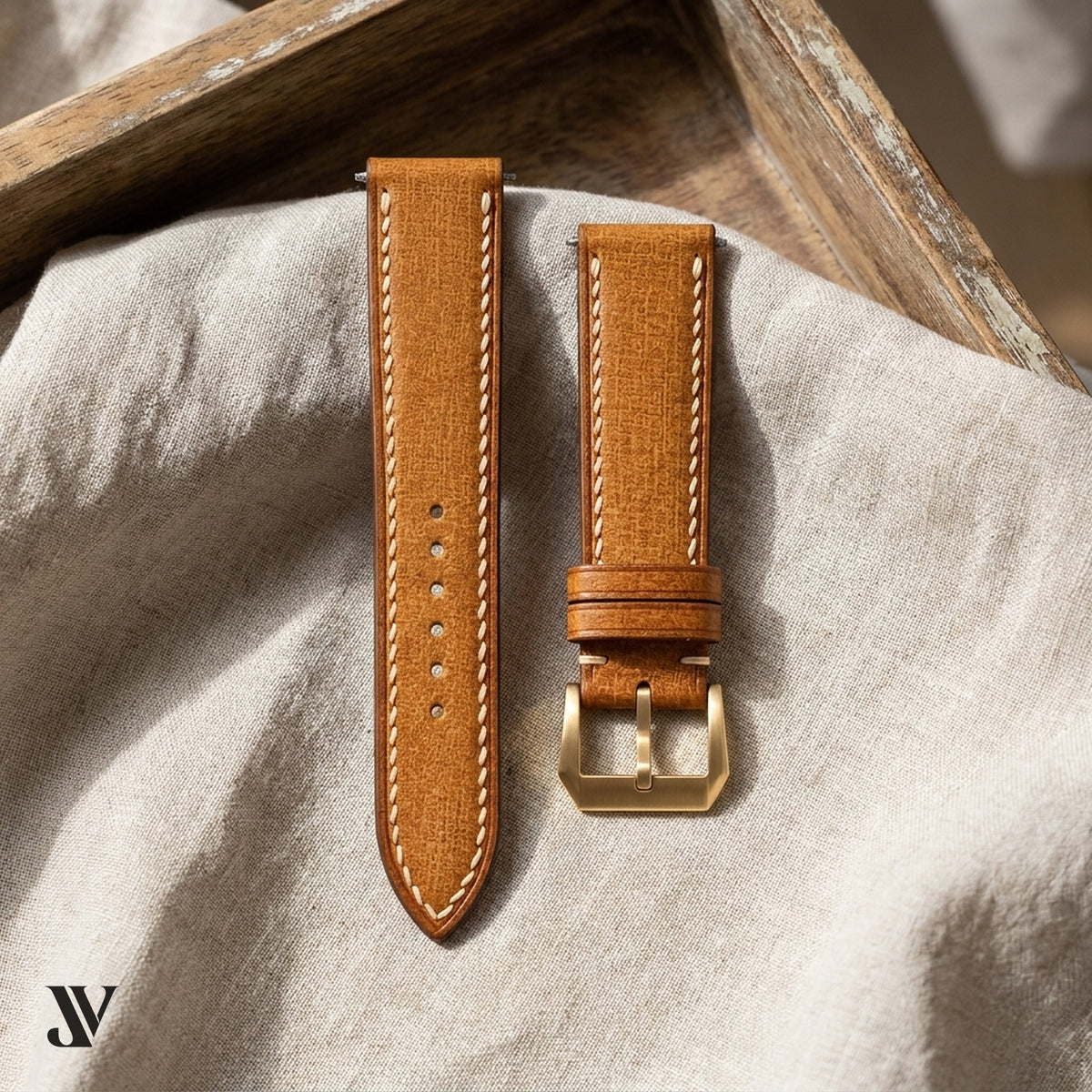 Caramel Babele Vegetable-Tanned Leather Watch Strap — styled scene