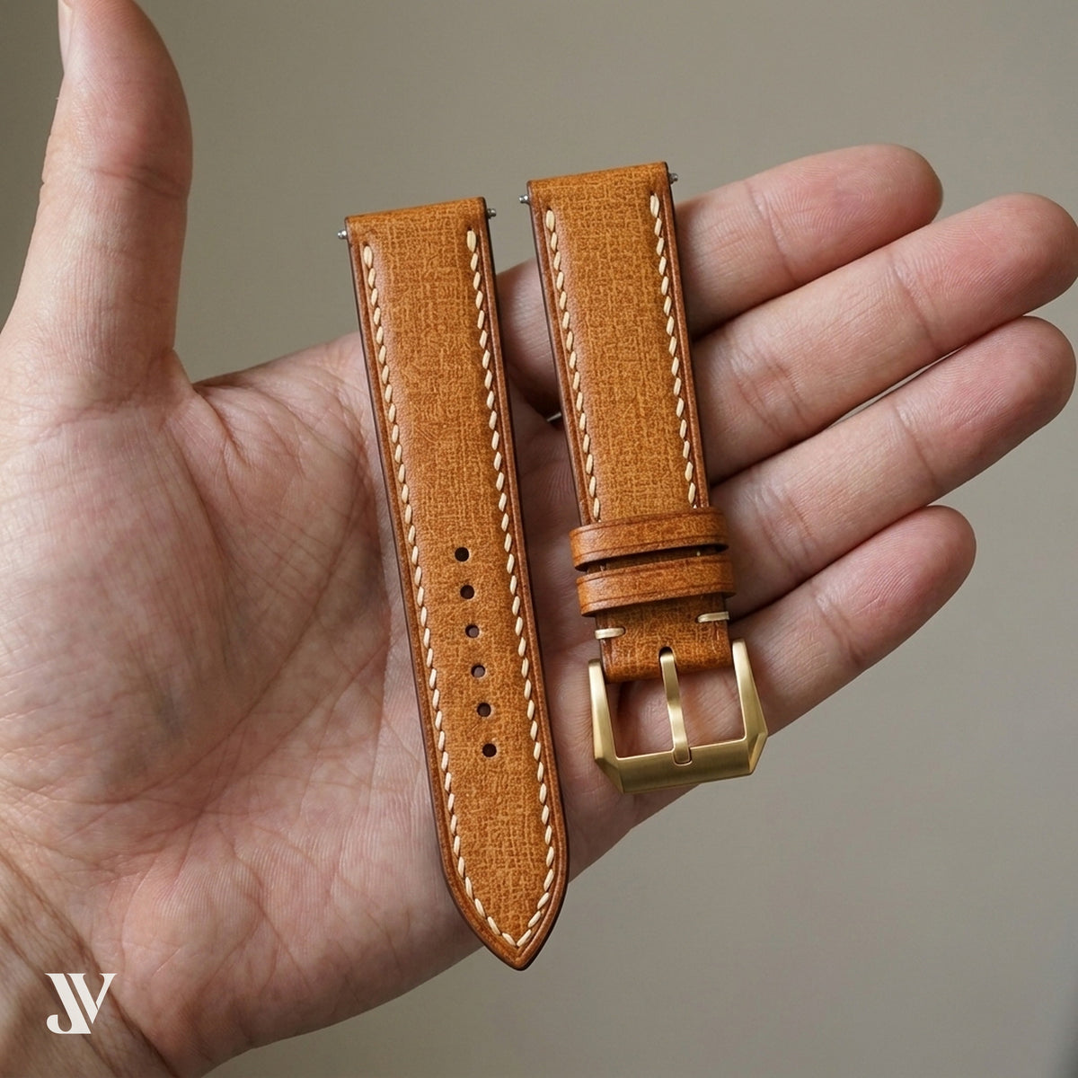 Caramel Babele Vegetable-Tanned Leather Watch Strap — shown on watch