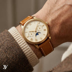 Caramel Babele Vegetable-Tanned Leather Watch Strap — shown on watch