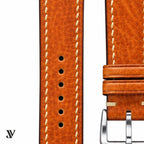 Caramel Vegetable-Tanned Leather Watch Strap — stitching detail