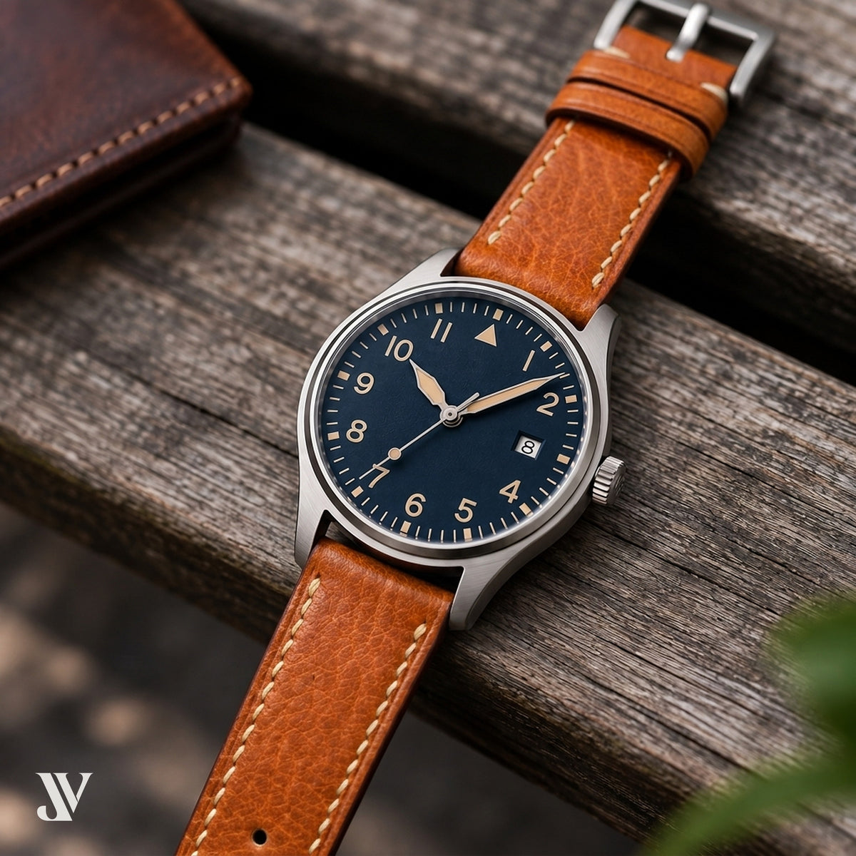 Caramel Vegetable-Tanned Leather Watch Strap — shown on watch