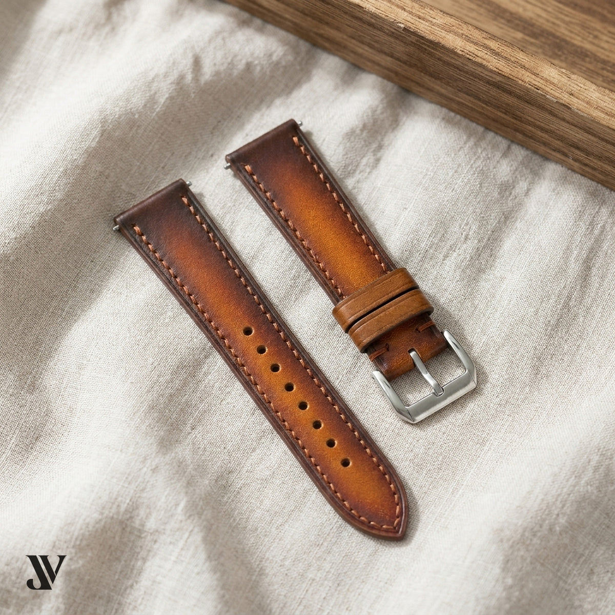 Patina Coffee Brown Vegetable-Tanned Leather Watch Strap — styled scene