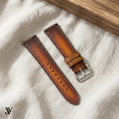 Patina Coffee Brown Vegetable-Tanned Leather Watch Strap — styled scene