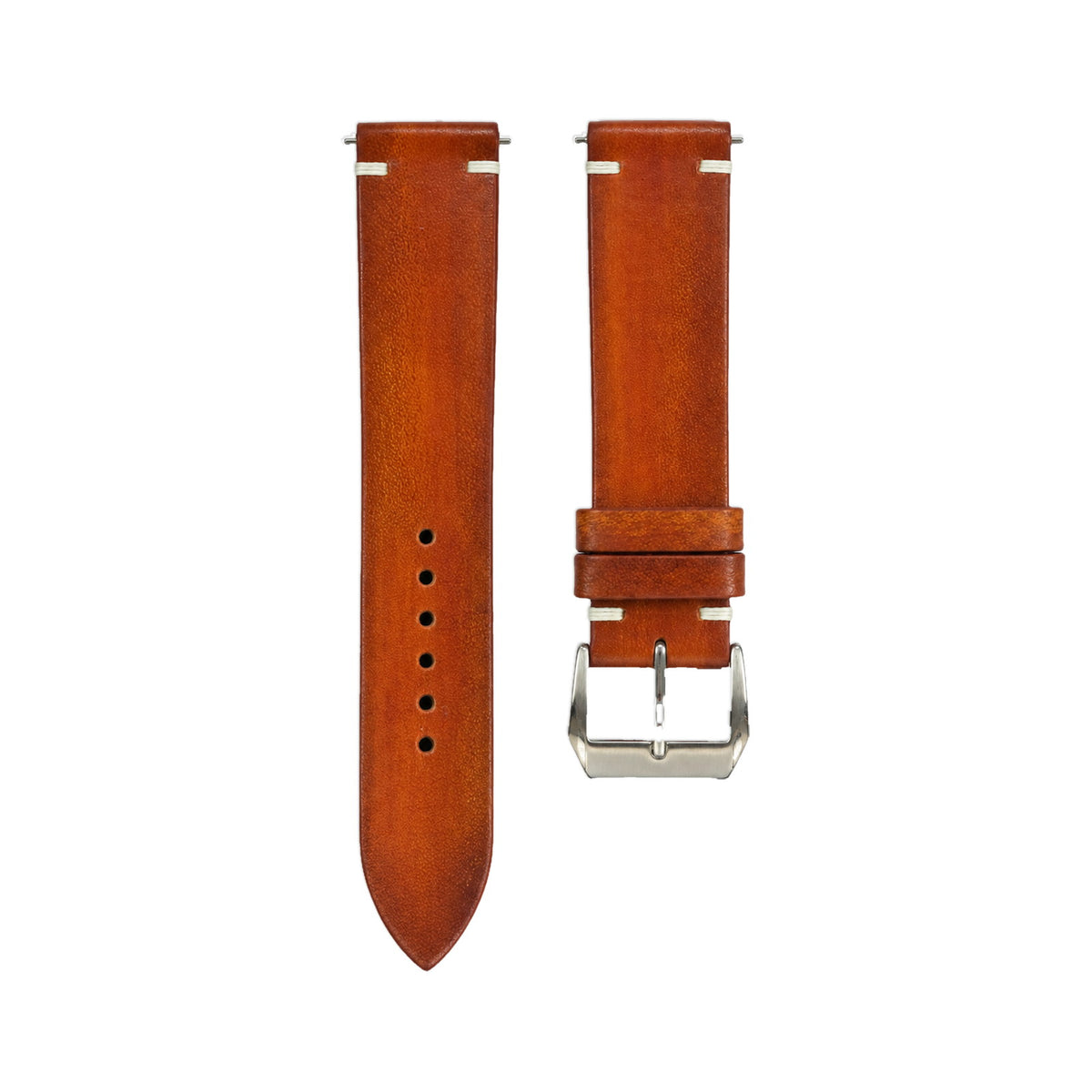 Cognac Patina Cowhide Leather Watch Strap — studio photo