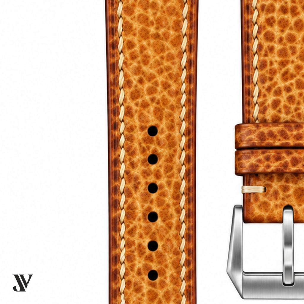 Honey Brown Patina Cowhide Leather Watch Strap — stitching detail