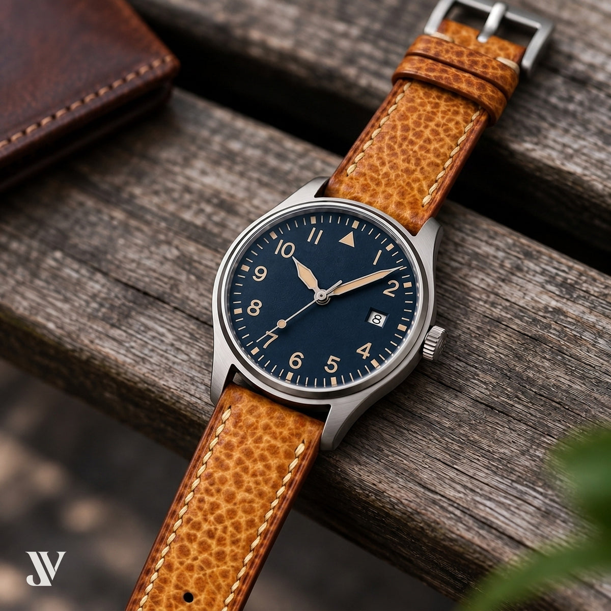 Honey Brown Patina Cowhide Leather Watch Strap — shown on watch