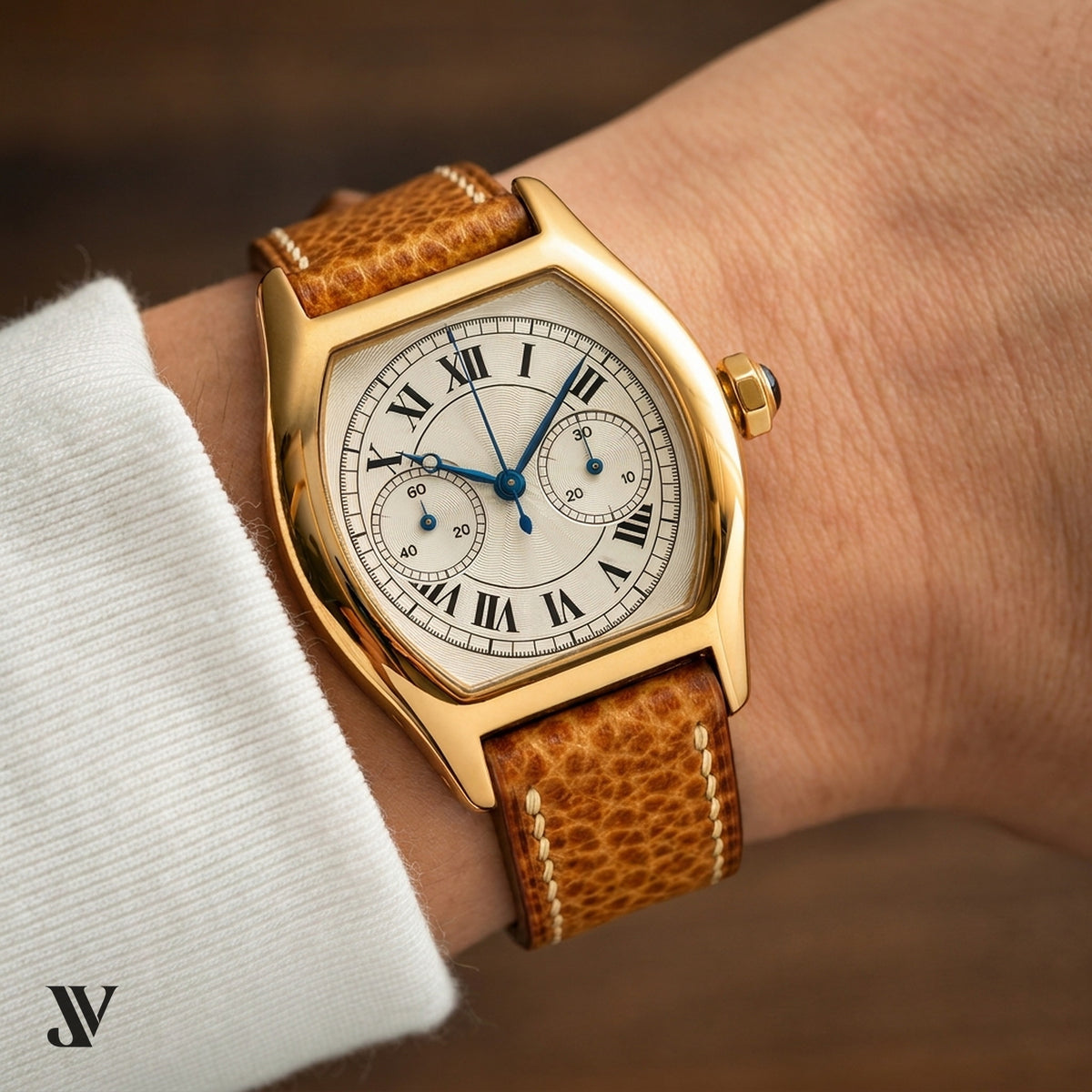 Honey Brown Patina Cowhide Leather Watch Strap — shown on watch